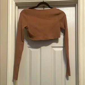 Naked Wardrobe Brown Long Sleeve crop top
